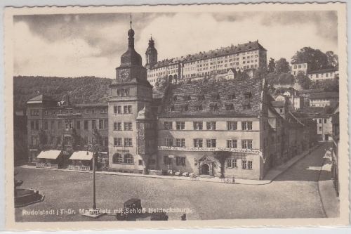 Thüringen - Rudolstadt Marktplatz m. Schloss sw-Fotokarte gelaufen 1949