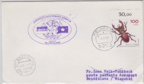 BRD - Bundeswehr Unterstützungsverband Somalia Feldpostbrief i.d. SLOWAKEI 1993