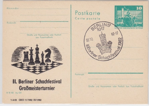 DDR - 10 Pfg. Bauwerke Ganzsache + priv. Zudruck SST Berlin 1982