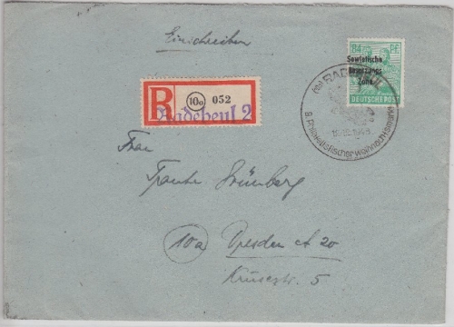 SBZ - Radebeul 1948 2. Philatelistischer Weihnachtsmarkt Einschreibebrief