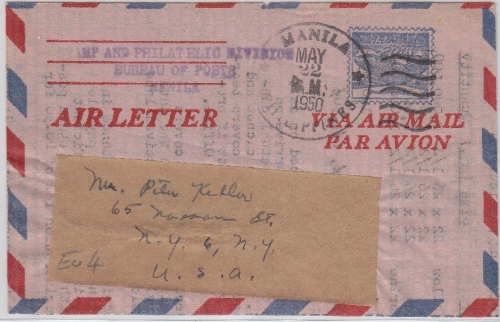 Phillipinen - 20 C. Ganzsache Aerogramm Manila - USA 1950