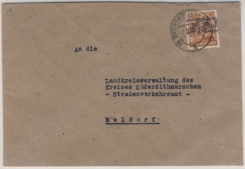 Bizone - 24 Pfg. Arbeiter/Band Aufdruck kopfstehend Brief Brunsbüttelkoog 1948