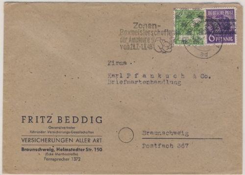 Bizone - Zonen Boxmeisterschaften d. Amateure Maschinenwerbestempel Ortsbrief