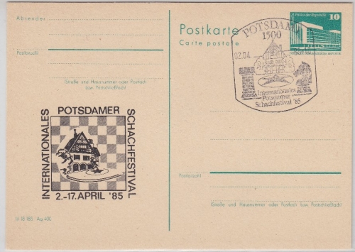 DDR - 10 Pfg. Bauten Ganzsache priv. Zudruck SST Potsdam 1985 Schach