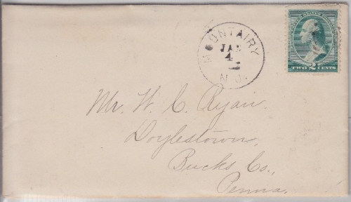 USA - 2 C. Washington Brief Mount Airy - Doylestown (Penns.) 1888 mit Inhalt