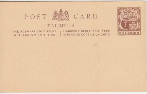 Maurtitius - 2 C. Wappen Ganzsache Postkarte ungebraucht
