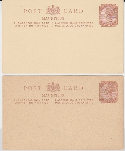 Maurtitius - 2 C. Ganzsache zwei versch. Kartontypen/-farben (?) ungebraucht