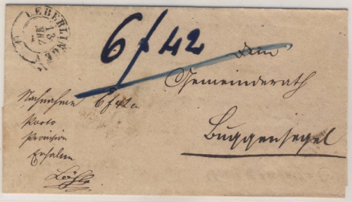 Baden - Überlingen 1867 Nachnahmebrief n. Buggensegel m. Inhalt rs. Vermerk !