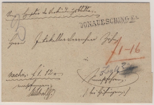 Baden - Donaueschingen (L1) Nachnahmebrief n. Sumpfohren Faltbrief ohne Inhalt