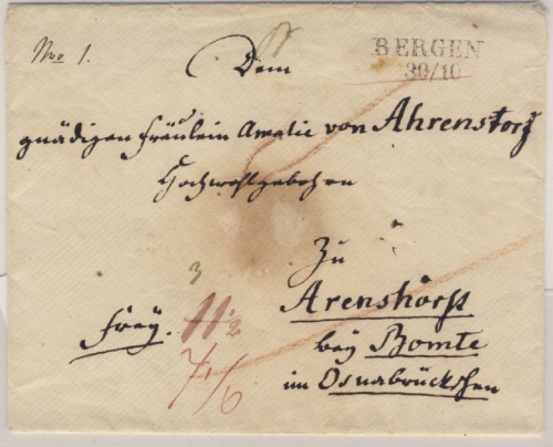 Preussen - Bergen L2 Francobf. n. Arenshört (?) b. Bomte im Osnabrückschen