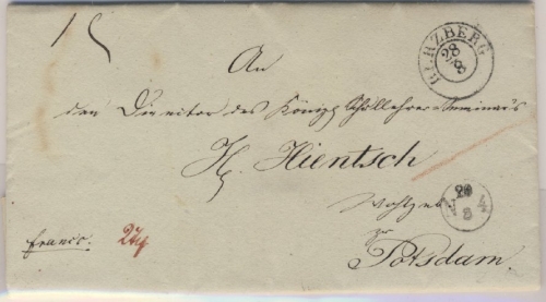 Preussen - Herzberg K2 Francobrief n. Potsdam Inhalt v. Langnaundorf 1847