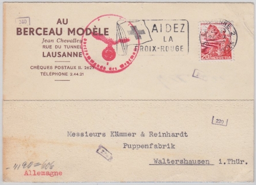 Schweiz - Lausanne 1942 Zensurkarte n. Waltershausen 1942 - OKW-Zensur