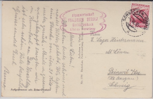 Österreich - 35 Gr. Trachten Karte i.d. SCHWEIZ Schröcken/Vorarlberg 1935