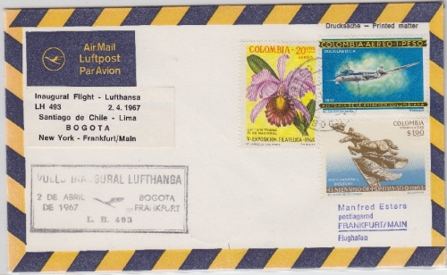Colombia - Lufthansa 1st-Flug Bogota - Frankfurt Luftpostbrief 1967