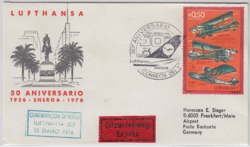 Uruguay - Lufthansa Sonderflug 50 J. Luftpostverbindung n. Südamerika Montevideo