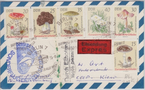 DDR - Interflug FDJ Drushba Sonderflug Berlin - Kiew Luftpost Eilkarte 1975
