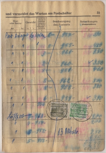 Berlin - 10+50 Pfg. Bauten I Einlieferungsbuchseite Berlin SW77 - 1951