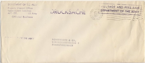 BRD - US-Army/Airforce Postal Service portofr. Dienstbrief Kaiserslautern 1957