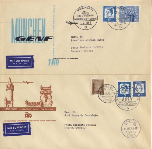 BRD - TAP 3 versch. Erstflugbriefe München/Frankfurt-Lissabon München-Genf 1963
