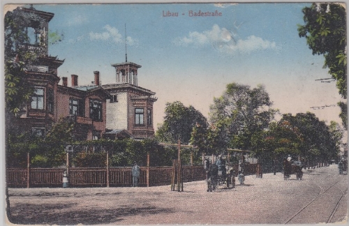 Lettland - Libau Liepaja Badestraße, Farb-AK gelaufen/Feldpostkarte 1918