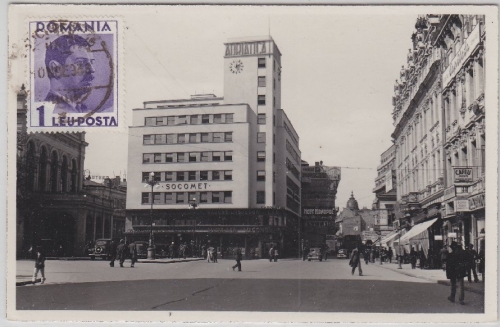 Rumänien - Bukarest Strassenansicht sw-Fotokarte bildseitig frankiert 1936