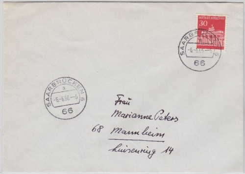 BRD - 66 Saarbrücken 6 - 6.6.66 - 6 Schnapszahl Tagesstempel Brief