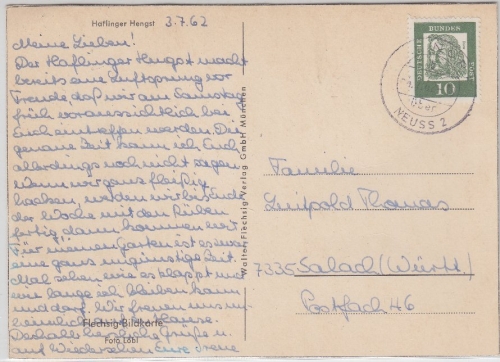BRD - Norf ü. Neuss 2 Poststelle I teilaptierter Tagestempel Karte 3.7.62