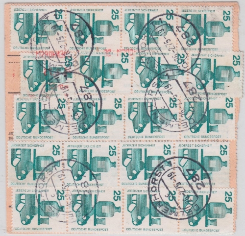 BRD - 400 Pfg. AFS + 20x25 Pfg. UV Paketkarte Delmenhorst - Mörlenbach 1975