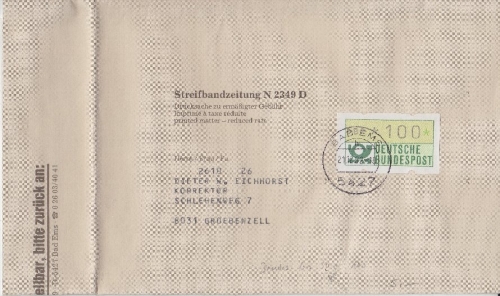 BRD - 100 Pfg. ATM Zeitungsstreifband Bad Ems - Gröbenzell 1982