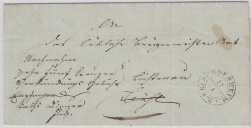 Baden - Bischofsheim a.R. K2 Nachnahmebrief n. Lichtenau (?) 1845 - mit Inhalt