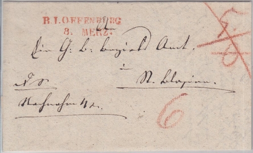 Baden - R1 Offenburg roter Zweizeiler Nachnahmebrief n. St. Blasien 1831 Inhalt
