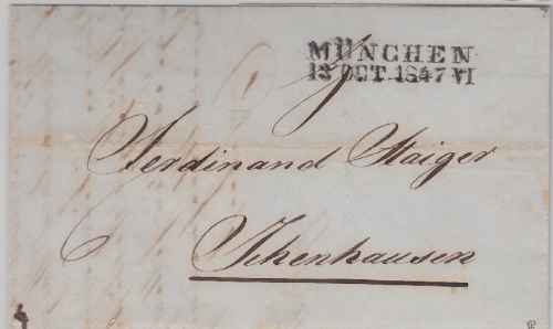 Bayern - München 1847 L2 a. Portobrief n. Ichenhausen - mit Inhalt