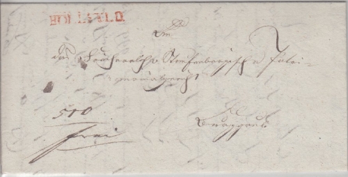 Bayern - Hollfeld roter L1 Francobrief n. Burggrub 1839 - mit Inhalt