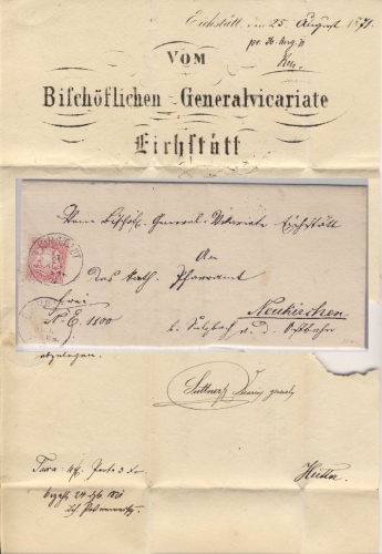 Bayern, 3 Kr. Wappen gez., K1 Eichstädt - Neukirchen 1871 - mit Inhalt