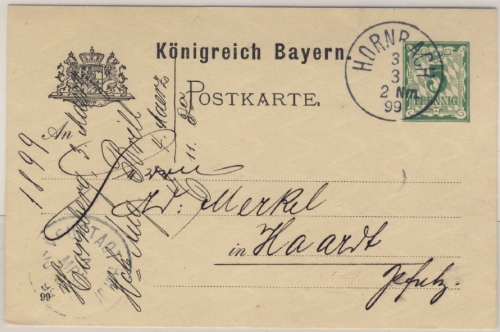 Bayern - Hornbach 1899 K1 5 Pfg. Ganzsache n. Haardt