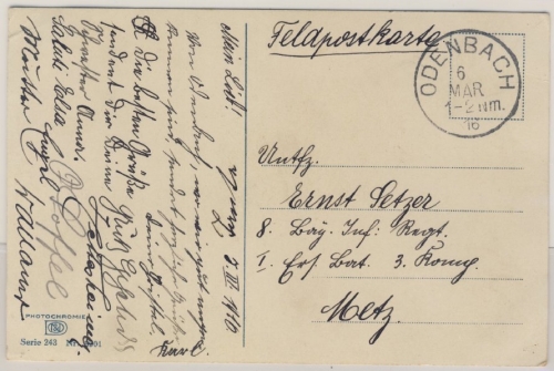 Bayern - Odenbach 1916 K1 Feldpostkarte "Deutscher Herbst" n. Metz