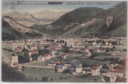 Österreich - Tirol Bozen-Gries Gesamtansicht "zensierte" Farb-AK - gelaufen 1924
