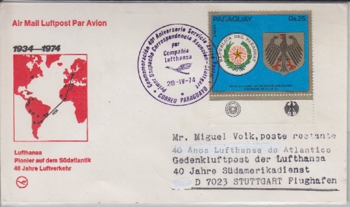 Paraguay - Lufthansa Gedenkluftpost 40 J. Südamerika-Dienst LupoBf. Asuncion n.