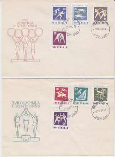 Jugoslawien - Olympiade 1960 Sommerspiele Rom Satz a. 2 Schmuck-FDC