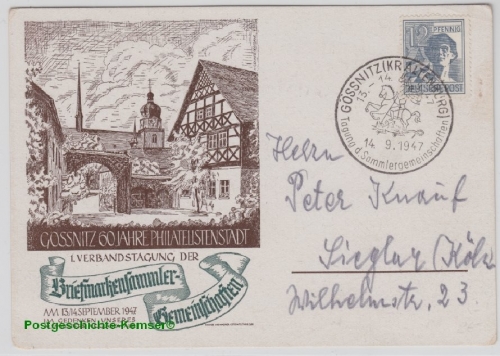 Kontrollrat - Gössnitz 1947 SST 1. Verbandstagung BS-Gemeinschaft Sonderkarte