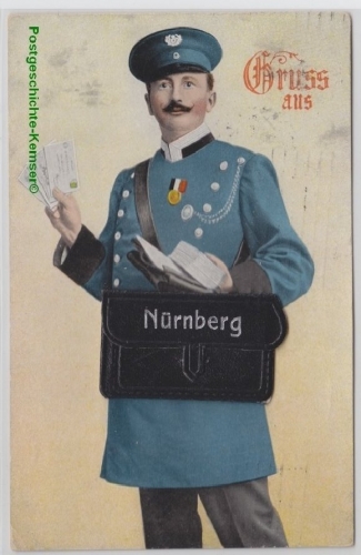 Bayern - Nürnberg Postbote m. Leporello gelaufen 1910 n. Stuttgart,