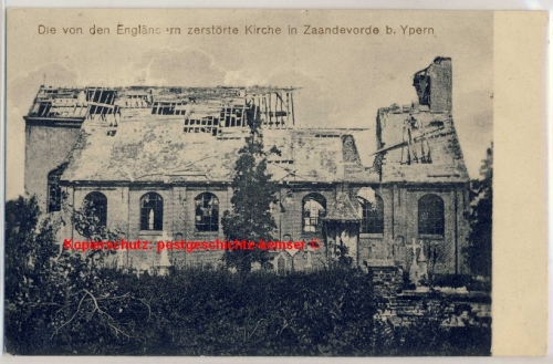 Belgien - Zandevorde zerstörte Kirche - sw-AK ungelaufen, ca. 1916