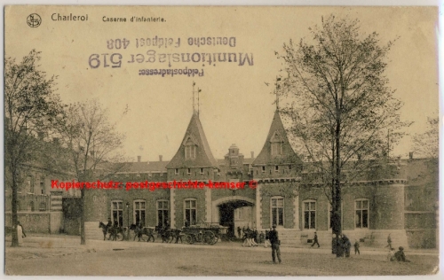 Belgien - Charleroi Caserne d'Infanterie sw-AK/Feldpost n. Brettheim 1918