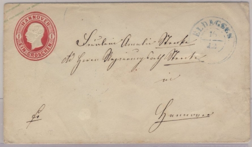 Hannover - 1 Gr. König Georg V. Ganzsache Umschlag blauer K2 Eldagsen - Hannover