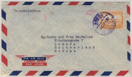 Equador - Guayaquil 1952 3 Ctv. Luftpost Drucksache i.d. SCHWEIZ Portostufe !!