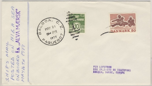 Dänemark - Balboa Paquebot US-Schiffspost-Stpl . Brief n. Schweden 1977