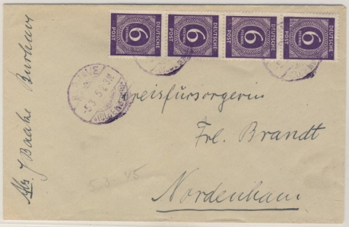 Kontrollrat - Burhave viol. Kreisgitterstpl. m. Fehleinstellung 5.3.(4)5 Brief