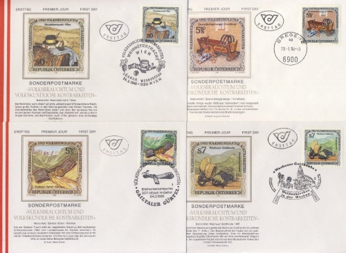 Österreich - Volksbrautum III+IV+V auf 9 Schmuck-FDC m. ESST