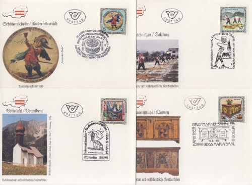 Österreich - Volksbrautum II+III+IV auf 9 Schmuck-FDC + ESST
