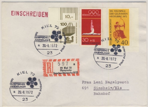 BRD - Olympiade 1972 Kiel Olympische Segelwettbewerbe Sonder-R-Zettel + SST